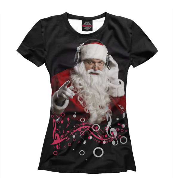 Женская футболка с изображением Santa DJ цвета Белый