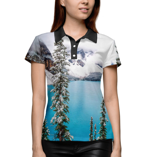 Женское поло с изображением Озеро цвета Белый