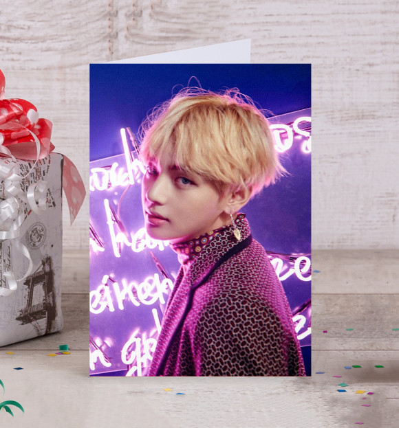 Открытка с изображением BTS V цвета Белый