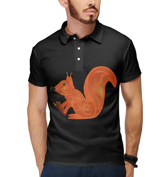 Мужское поло с изображением Белка с кисточками цвета Белый