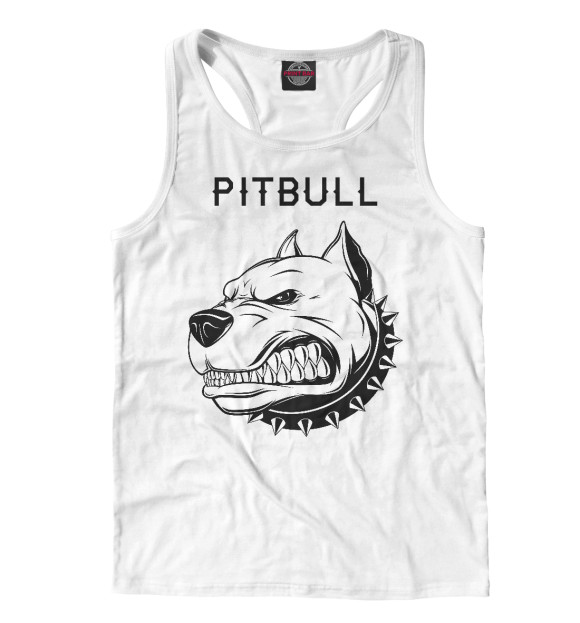 Мужская майка-борцовка с изображением Злой питбуль цвета Белый