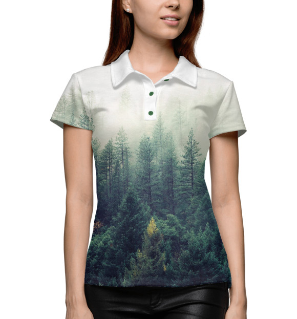 Женское поло с изображением Сибирский лес цвета Белый