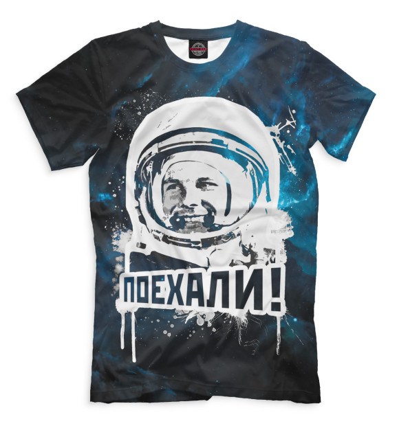 Мужская футболка с изображением Юрий Гагарин цвета Черный
