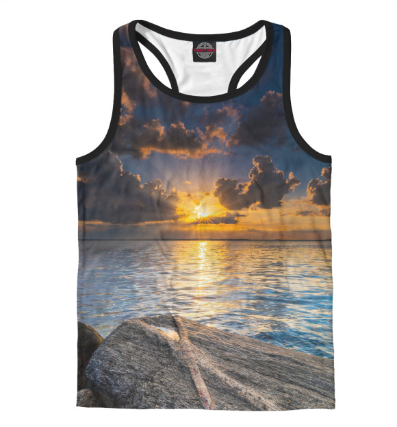 Мужская майка-борцовка с изображением Закат на пляже цвета Белый