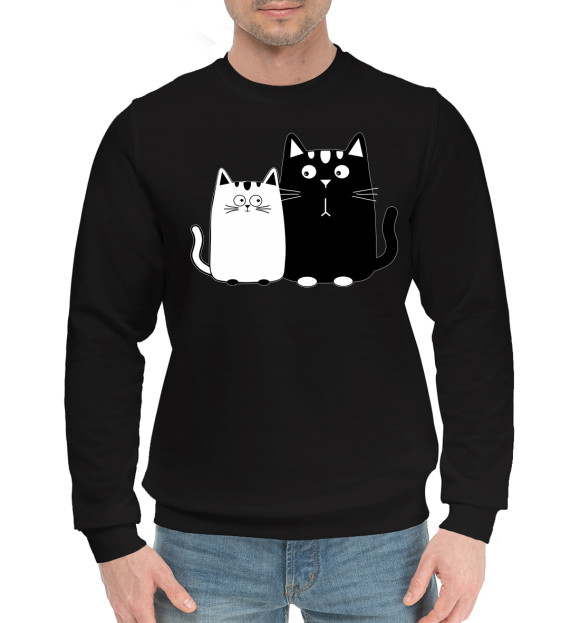 Мужской хлопковый свитшот с изображением Влюбленные котики цвета Черный