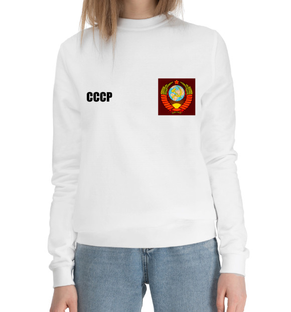 Женский хлопковый свитшот с изображением Олимпийка СССР цвета Белый