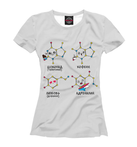Женская футболка с изображением Занимательная химия цвета Белый