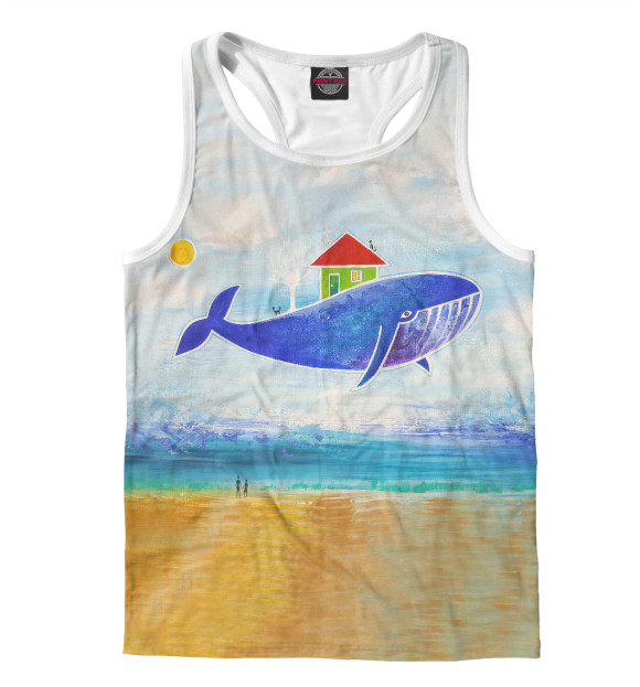 Мужская майка-борцовка с изображением Кит с домиком цвета Белый