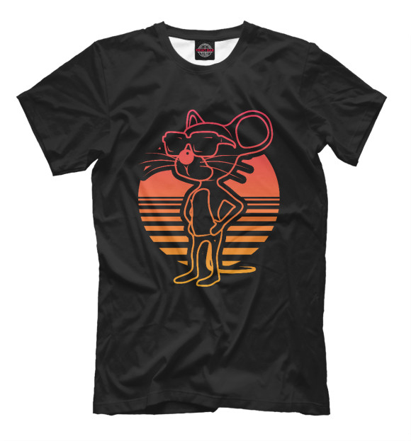Мужская футболка с изображением Retrowave мышь цвета Черный