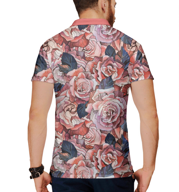 Мужское поло с изображением Красные розы цвета Белый