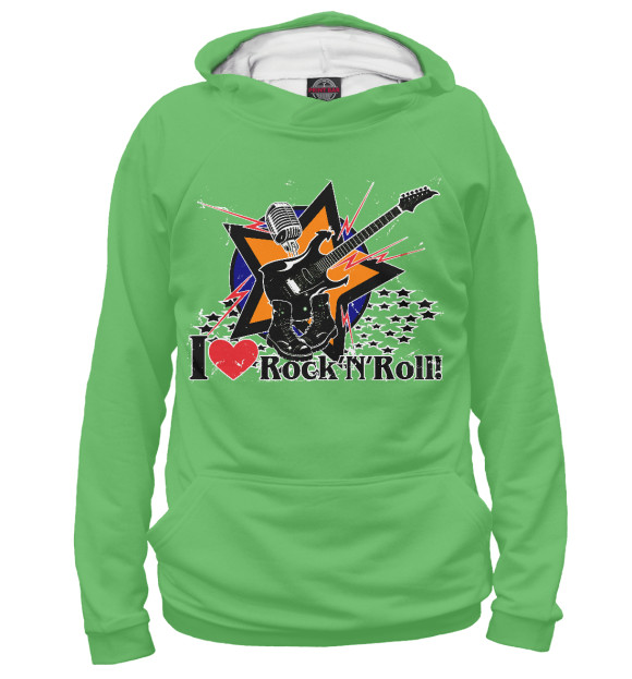 Женское худи с изображением I love Rock-n-nRoll цвета Белый