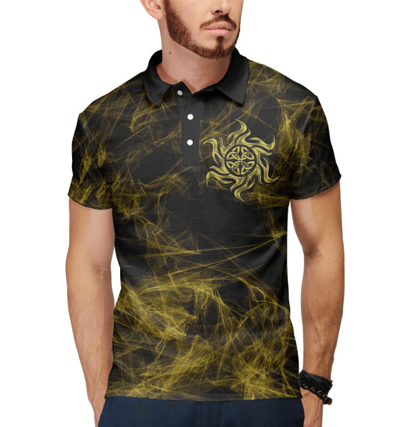 Мужское поло с изображением Славянский оберег Родимич цвета Белый