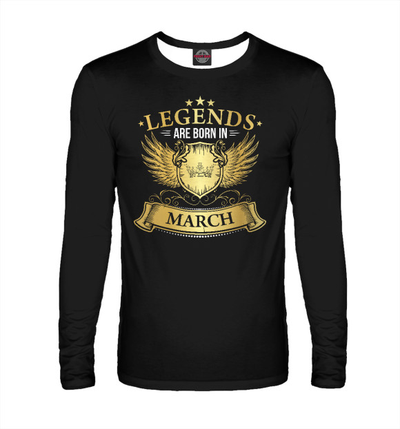 Мужской лонгслив с изображением Legends Are Born In March цвета Белый