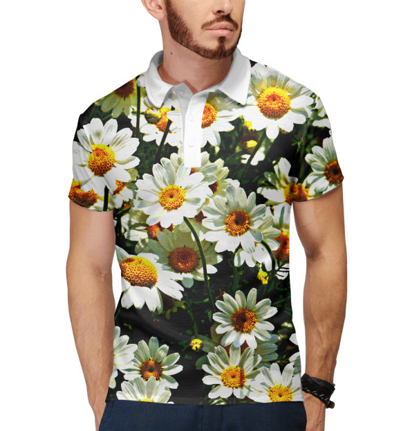 Мужское поло с притом Ромашки цвета Белый Мужское поло с изображением Ромашки цвета Белый