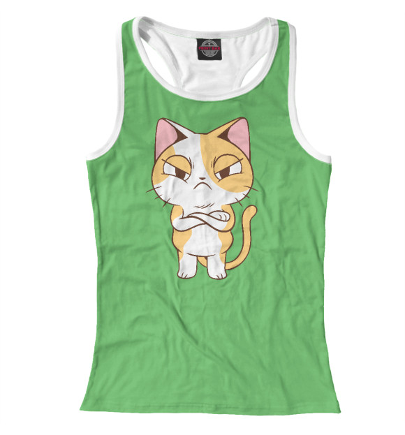 Женская майка-борцовка с изображением Сердитый котёнок цвета Белый