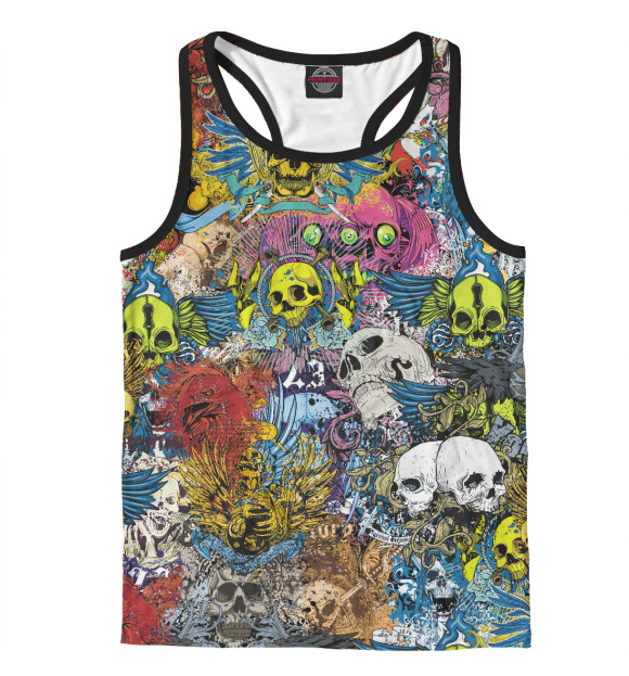 Мужская майка-борцовка с изображением Skull tattoo цвета Белый