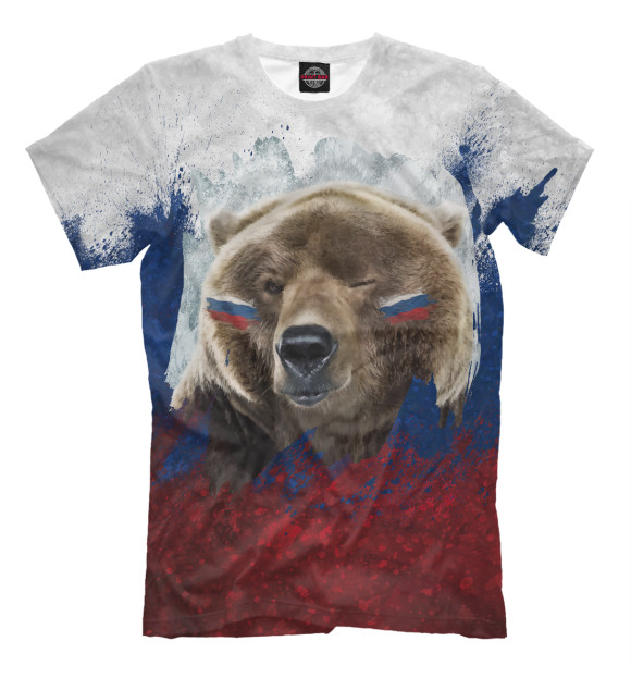 Мужская футболка с изображением Русский Медведь цвета Молочно-белый