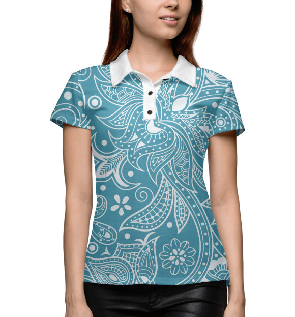 Женское поло с изображением Цветочный орнамент цвета Белый