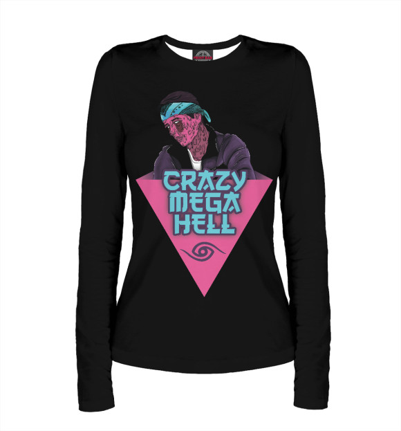 Женский лонгслив с изображением Crazy Mega Hell цвета Белый