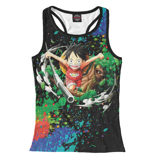 Женская майка-борцовка с изображением One Piece Большой куш цвета Белый