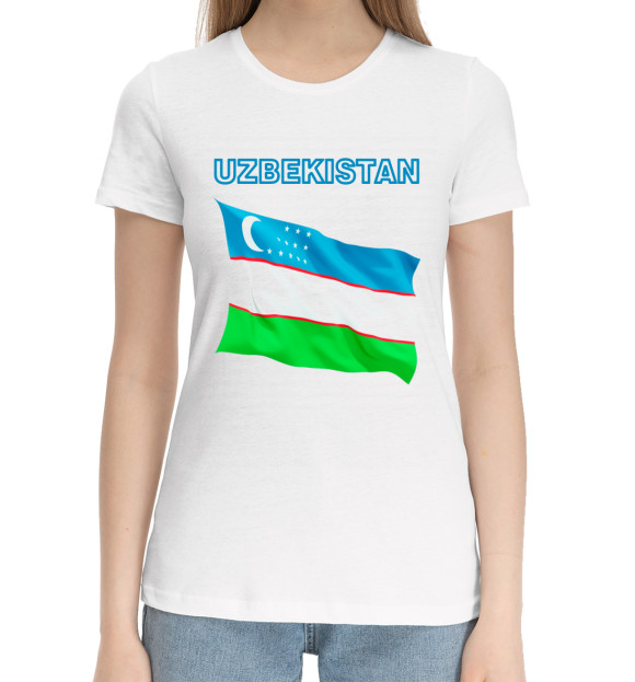 Женская хлопковая футболка с изображением Узбекистан цвета Белый