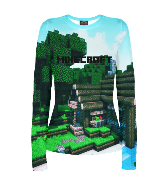Женский лонгслив с притом Minecraft цвета Белый Женский лонгслив с изображением Minecraft цвета Белый