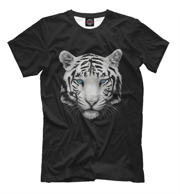 Мужская футболка с изображением Белый тигр цвета Черный