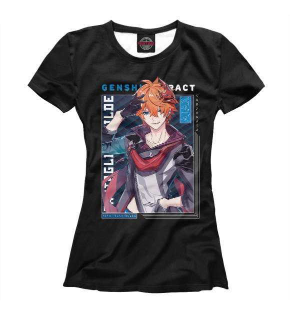 Женская футболка с изображением Тарталья. Genshin Impact цвета Белый
