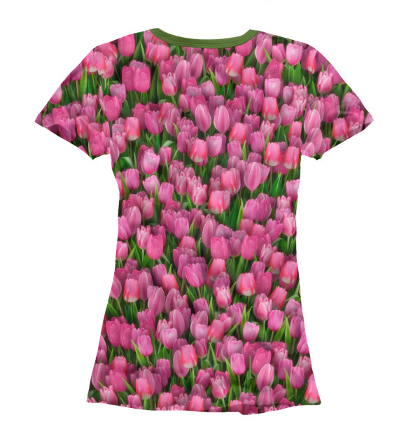 Женская футболка с изображением Розовые тюльпаны цвета Белый