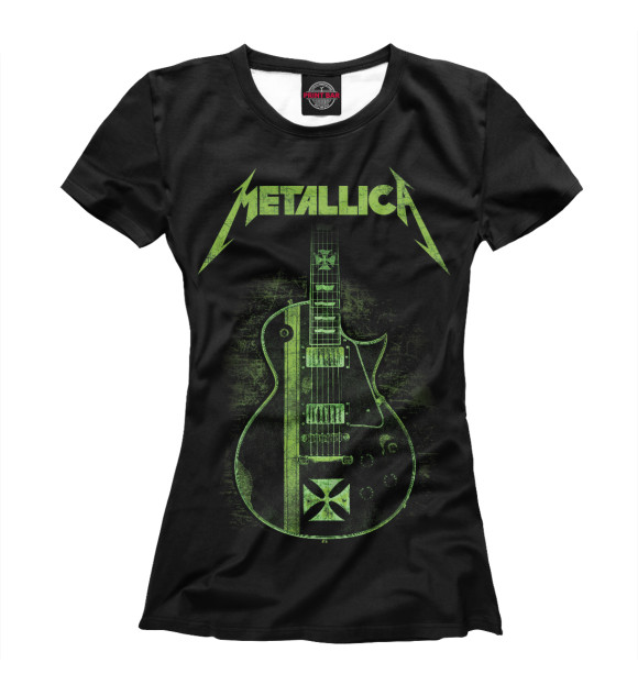 Женская футболка с изображением Gibson les paul Metallica цвета Белый