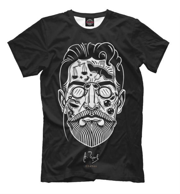 Мужская футболка с изображением Антон Чехов цвета Черный