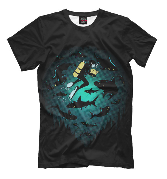 Мужская футболка с изображением Подводный мир цвета Черный