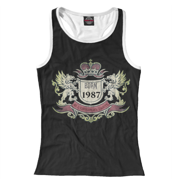 Женская майка-борцовка с изображением BORN 1987 цвета Белый