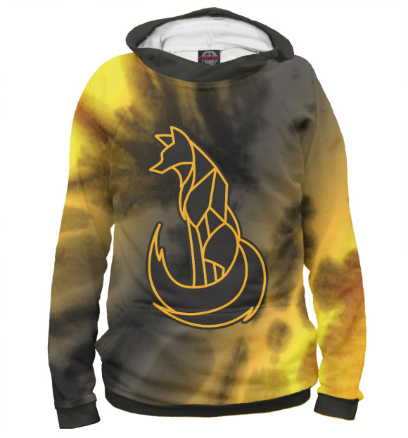 Мужское худи с изображением Лисичка - Контур - Tie-Dye цвета Белый