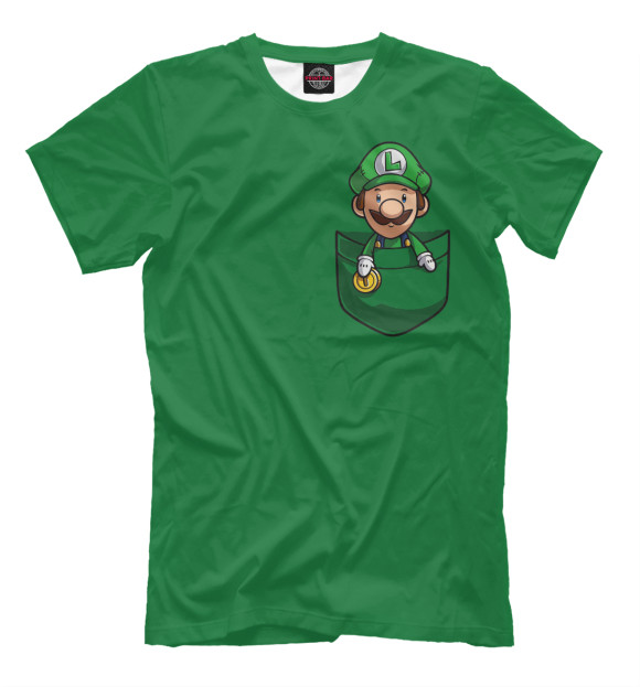Футболка для мальчиков с изображением Марио в кармане цвета Зеленый