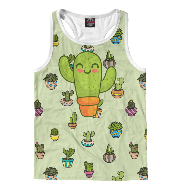 Мужская майка-борцовка с изображением Веселый кактус цвета Белый