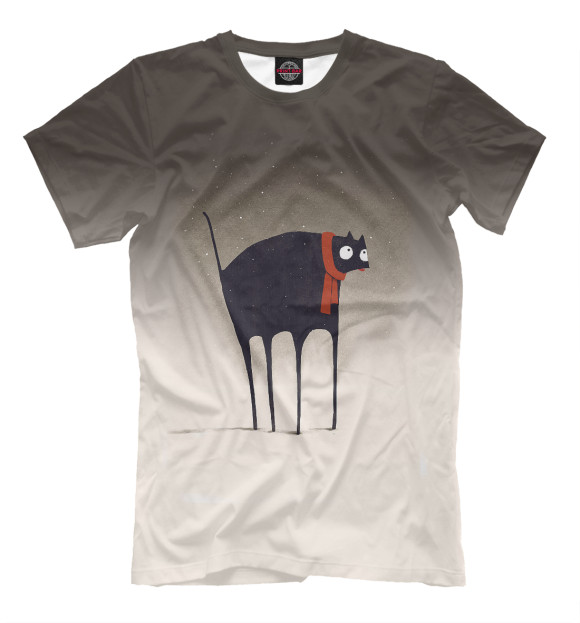 Мужская футболка с изображением Кот и снежинки цвета Молочно-белый