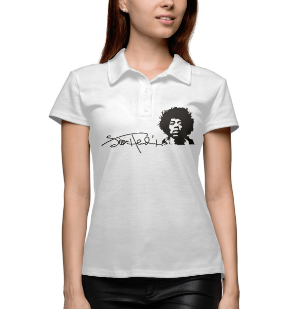 Женское поло с изображением Jimi Hendrix цвета Белый