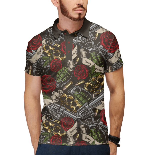 Мужское поло с изображением Gangster цвета Белый