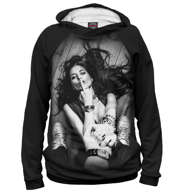 Женское худи с изображением Девушка показывает палец цвета Белый