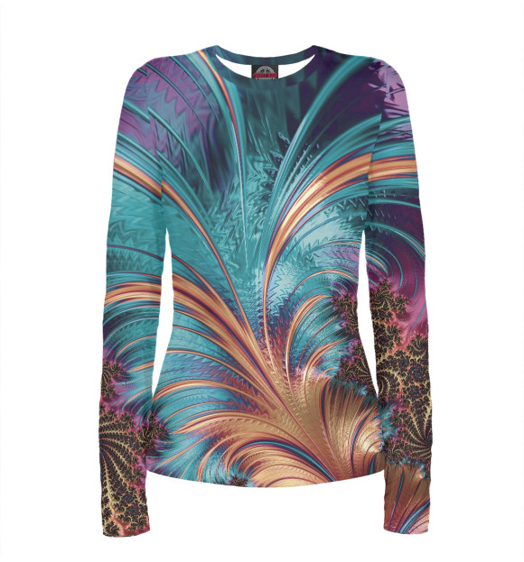 Женский лонгслив с изображением Floral fractal pattern цвета Белый