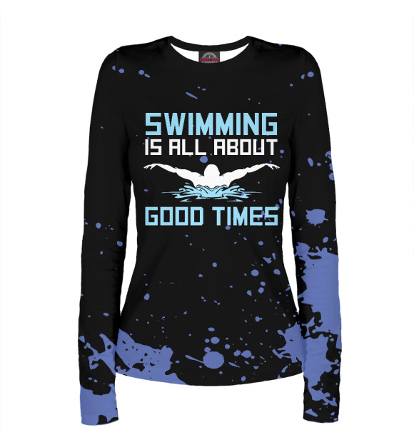 Женский лонгслив с изображением Swimming Is All About Good цвета Белый