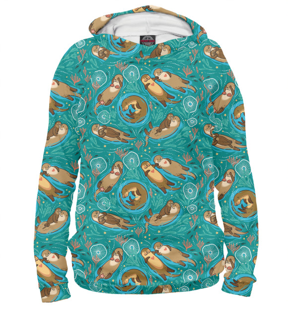 Мужское худи с изображением Весёлые выдры цвета Белый