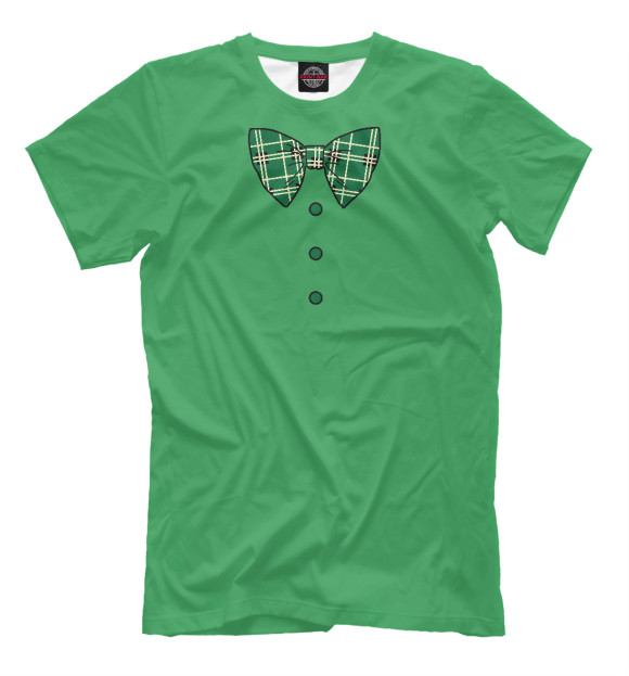 Мужская футболка с изображением Зеленый галстук бабочка в клетку цвета Серый