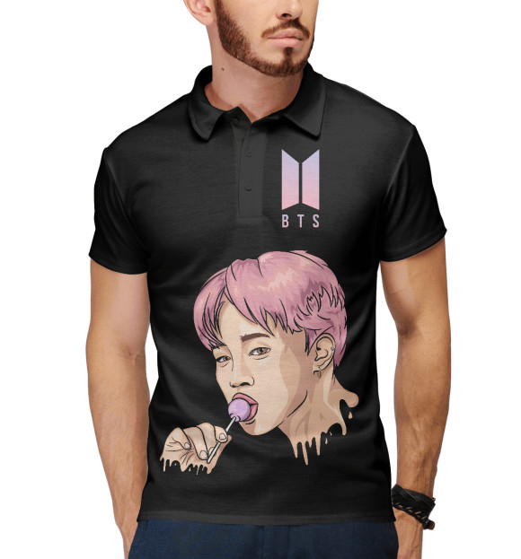 Мужское поло с изображением BTS психоделика цвета Белый