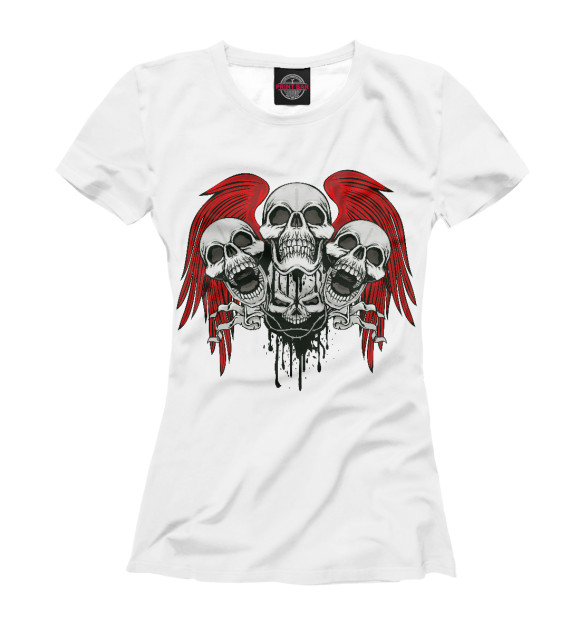 Женская футболка с изображением Skull and wings цвета Белый