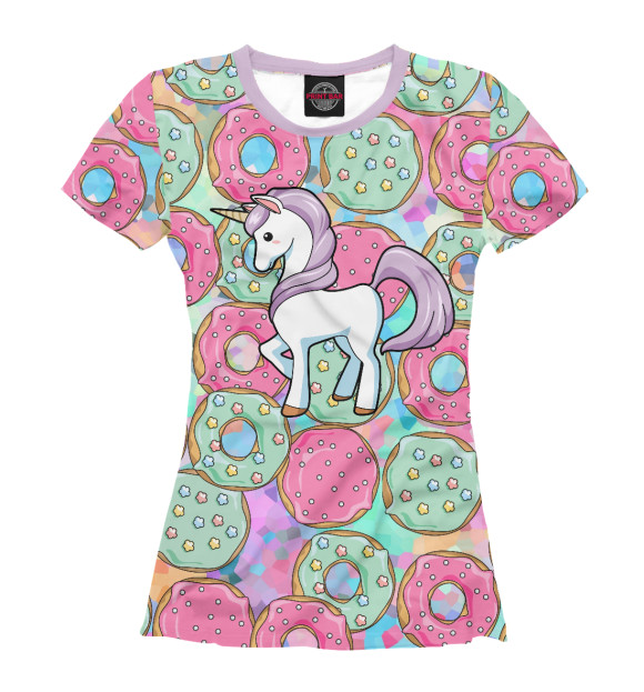 Женская футболка с изображением Donut unicorn цвета Белый