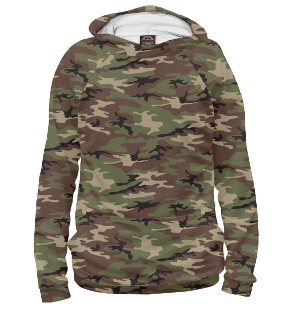 Женское худи с притом Камуфляж - лес цвета Белый Женское худи с изображением Камуфляж - лес цвета Белый