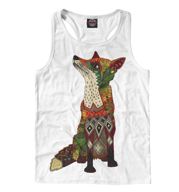 Мужская майка-борцовка с изображением Floral fox цвета Белый