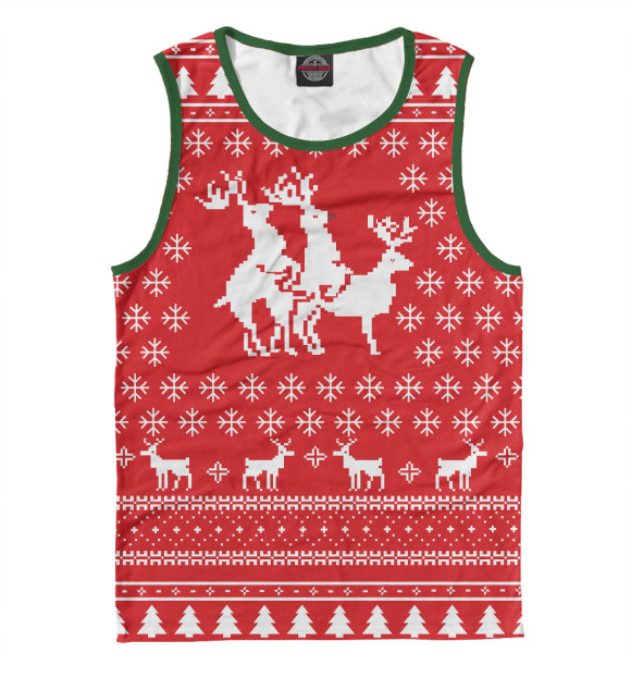 Мужская майка с изображением Свитер с Оленями цвета Р‘РµР»С‹Р№